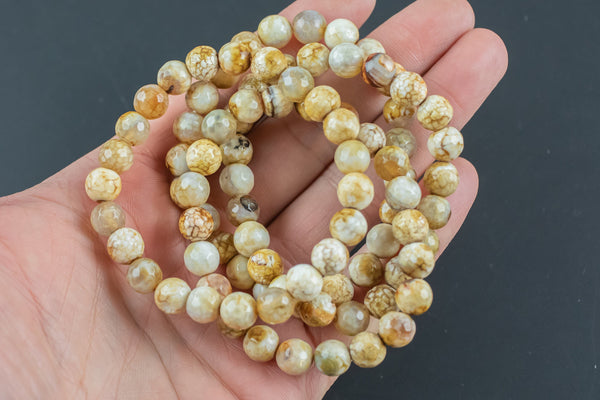 Natural Tan Fire Agate Bracelet Round Size 6mm and 8mm- Handmade In USA- approx. 7" Bracelet Crystal Bracelet