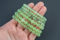 Prehnite Garnet Green Garnet Bracelet Round Size 6mm and 8mm - Handmade In USA - Natural Gemstone Bracelets - Handmade Jewelry - approx. 7"