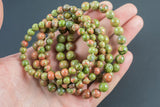 Unakite Bracelet Round Size 6mm and 8mm - Handmade In USA - Natural Gemstone Crystal Bracelets - Handmade Jewelry - approx. 7"