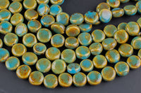 16mm Ceramic Smooth Coin -15 inches per strand- Greenish