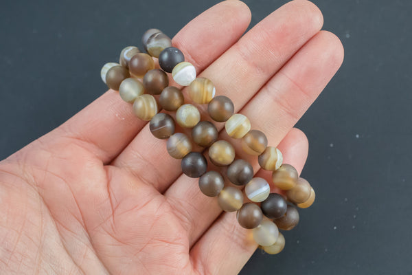 Striped Agate Bracelet Round Size 6mm and 8mm - Handmade In USA - Natural Gemstone Crystal Bracelets - Handmade Jewelry - approx. 7"
