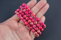Hot Pink Aqua Terra Jasper Bracelet Round Size 6mm and 8mm - Handmade In USA - Natural Gemstone Bracelets - Handmade Jewelry - approx. 7"
