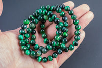 Green Tiger's Eye Bracelet Round Size 6mm and 8mm - Handmade In USA - Natural Gemstone Crystal Bracelets - Handmade Jewelry - approx. 7"