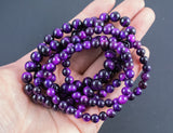 Purple Tiger's Eye Bracelet Round Size 6mm and 8mm - Handmade In USA - Natural Gemstone Crystal Bracelets - Handmade Jewelry - approx. 7"