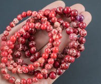Red Aqua Terra Jasper Bracelet Round Size 6mm and 8mm - Handmade In USA - Natural Gemstone Crystal Bracelets - Handmade Jewelry - approx. 7"