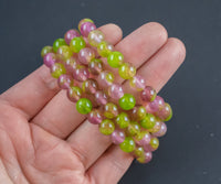 Watermelon Jade Bracelet Round Size 6mm and 8mm- Handmade In USA Natural Gemstone Crystal Bracelets - Handmade Jewelry - approx. 7"