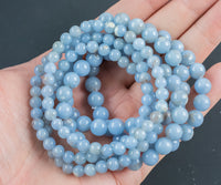 Angelite Bracelet Round Size 6mm and 8mm- Handmade In USA Natural Gemstone Crystal Bracelets - Handmade Jewelry - approx. 7"