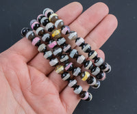 Tibetan Agate Mutlicolor Striped Bracelet Round Size 6mm and 8mm- Handmade In USA Natural Gemstone Bracelets - Handmade Jewelry - approx. 7"