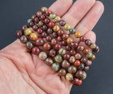 Red Jasper Bracelet Round Size 6mm and 8mm- Fossil Beads Handmade In USA Natural Gemstone Bracelets - Handmade Jewelry - approx. 7"