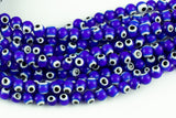 Blue Evil Eye Round Lampwork Glass Loose Beads - 8mm 10mm- Full Strand 15-16"