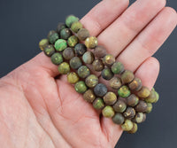 Matte Army Green Fire Agate Bracelet Round Size 6mm and 8mm Handmade In USA Natural Gemstone Bracelets - Handmade Jewelry - approx. 7"