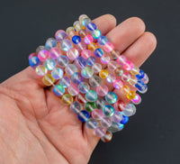 Multicolor Mix Mystic Aura Quartz Bracelet Round Size 6mm and 8mm Handmade In USA Natural Gemstone Bracelets - Handmade Jewelry - approx. 7"