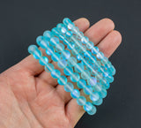 Light Blue Mystic Aura Quartz Bracelet Round Size 6mm and 8mm Handmade In USA Natural Gemstone Bracelets Handmade Jewelry - approx. 7"
