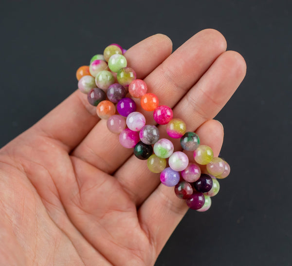 Multicolor Jade Bracelet Round Size 6mm and 8mm Handmade In USA Natural Gemstone Crystal Bracelets Handmade Jewelry - approx. 7"