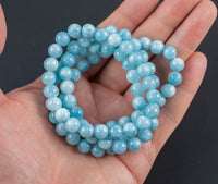 Aquamarine Jade Bracelet Round Size 6mm and 8mm Handmade In USA Natural Gemstone Crystal Bracelets Handmade Jewelry - approx. 7"