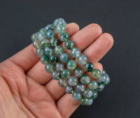 Moss Agate Bracelet Round Size 6mm and 8mm Handmade In USA Natural Gemstone Crystal Bracelets Handmade Jewelry - approx. 7" Crystal Bracelet