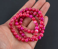 Fuchsia Jade Bracelet Round Size 6mm and 8mm Handmade In USA Natural Gemstone Crystal Bracelets Handmade Jewelry - approx. 7"