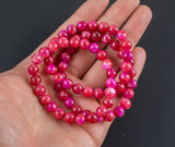 Fuchsia Jade Bracelet Round Size 6mm and 8mm Handmade In USA Natural Gemstone Crystal Bracelets Handmade Jewelry - approx. 7"