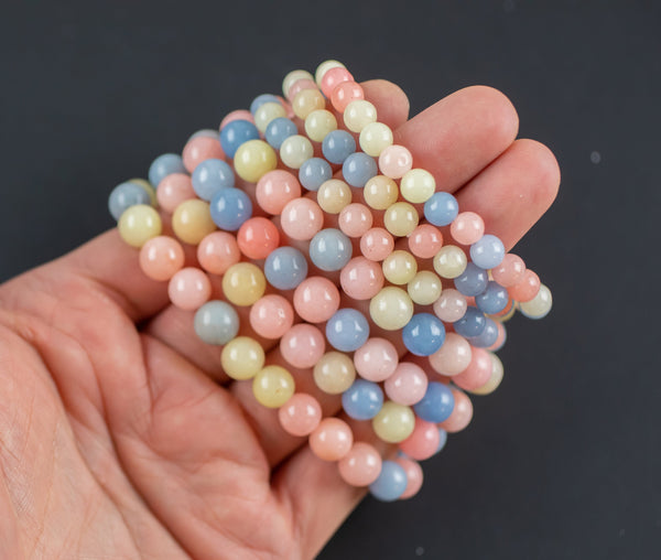 Morganite Jade Bracelet Round Size 6mm and 8mm Handmade In USA Natural Gemstone Crystal Bracelets Handmade Jewelry - approx. 7"