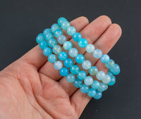 Baby Blue Agate Bracelet Round Size 6mm and 8mm Handmade In USA Natural Gemstone Crystal Bracelets Handmade Jewelry - approx. 7"