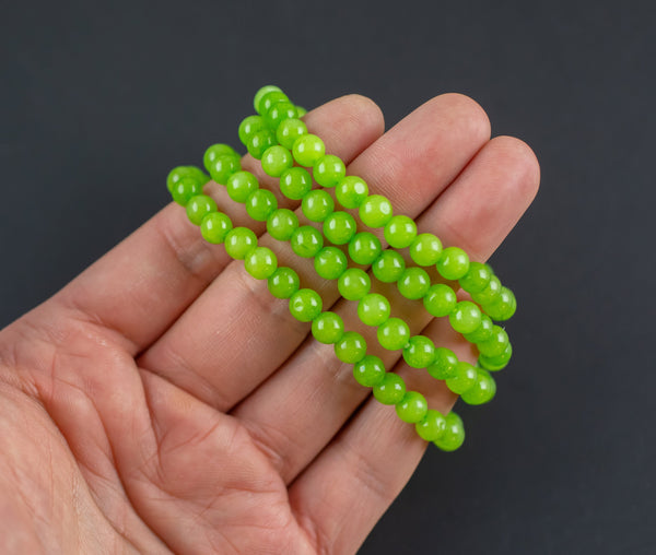 Lime Green Jade Bracelet Round Size 6mm and 8mm Handmade In USA Natural Gemstone Crystal Bracelets Handmade Jewelry - approx. 7"