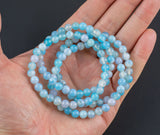 Sky Blue Agate Bracelet Round Size 6mm and 8mm Handmade In USA - Natural Gemstone Crystal Bracelets Handmade Jewelry - approx. 7"