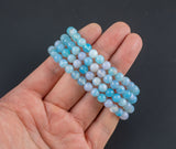 Sky Blue Agate Bracelet Round Size 6mm and 8mm Handmade In USA - Natural Gemstone Crystal Bracelets Handmade Jewelry - approx. 7"