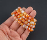 Orange Striped Agate Bracelet Round Size 6mm and 8mm Handmade In USA - Natural Gemstone Crystal Bracelets Handmade Jewelry - approx. 7"