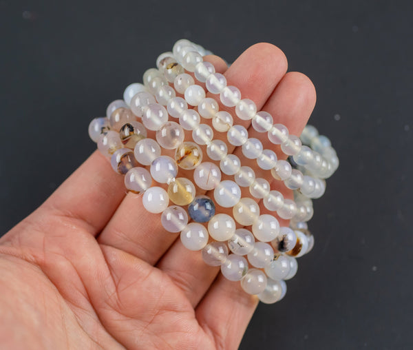 Gray Chalcedony Bracelet Round Size 6mm and 8mm Handmade In USA Natural Gemstone Crystal Bracelets Handmade Jewelry - approx. 7"