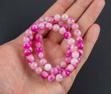 Bubblegum Fuchsia Jade Bracelet Round Size 6mm and 8mm Handmade In USA - Natural Gemstone Crystal Bracelets Handmade Jewelry - approx. 7"