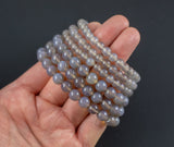 Gray Chalcedony Bracelet Round Size 6mm and 8mm Handmade In USA - Natural Gemstone Crystal Bracelets Handmade Jewelry - approx. 7"