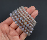 Gray Chalcedony Bracelet Round Size 6mm and 8mm Handmade In USA - Natural Gemstone Crystal Bracelets Handmade Jewelry - approx. 7"