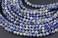 Natural White Blue Sodalite, High Quality in Round, 4mm, 6mm, 8mm, 10mm, 12mm, 14mm-Full Strand 16 inch Strand AAA Quality Smooth