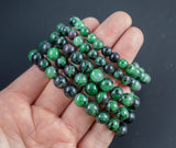 Natural Ruby Zoisite Jasper Round Size 6mm and 8mm- Handmade In USA- approx. 7" Bracelet Crystal Bracelet