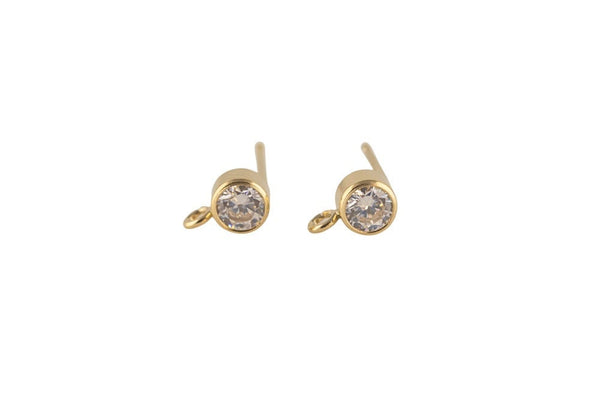 Gold Filled CZ Earring Stud with Open Ring- 14/20 Gold Filled- USA Product- 2 pcs per order