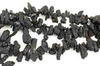 Natural Tektite Beads Freeform Drops Drilled Black Meteorite Cosmic Gems Rough Raw Gemstone 15.5" Strand
