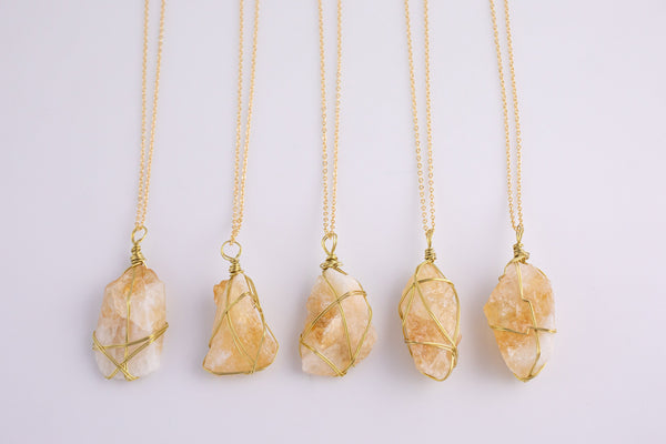 Citrine Crystal Necklaces Handmade in USA Wire Wrapped Raw Natural Gemstone Crystal Necklace Handmade Jewelry