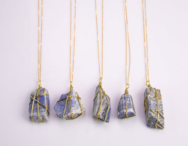 Lapis Lazuli Crystal Necklaces Handmade in USA Wire Wrapped Raw Natural Gemstone Crystal Necklace Handmade Jewelry