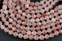 Natural Strawberry Quartz - Hexagonal Hexagon Shape - Grade A High Quality- 6mm 7mm 8mm and 10mm- Full Strand 16" Gemstone Beads