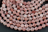 Natural Strawberry Quartz - Hexagonal Hexagon Shape - Grade A High Quality- 6mm 7mm 8mm and 10mm- Full Strand 16" Gemstone Beads