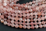 Natural Strawberry Quartz - Hexagonal Hexagon Shape - Grade A High Quality- 6mm 7mm 8mm and 10mm- Full Strand 16" Gemstone Beads