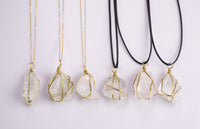 White Quartz Crystal Necklaces Handmade in USA Wire Wrapped Raw Natural Gemstone Crystal Necklace Handmade Jewelry Raw Green Aventurine