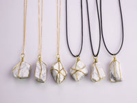 White Howlite Crystal Necklaces Handmade in USA Wire Wrapped Raw Natural Gemstone Crystal Necklace Handmade Jewelry Raw White Howlite