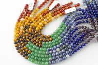 Natural Chakra Beads Smooth 4mm 6mm 8mm Round Amethyst Lapis Sodalite Aventurine Tigers Eye Yellow Jade Red Jasper Full Strand 14" - 15.5"