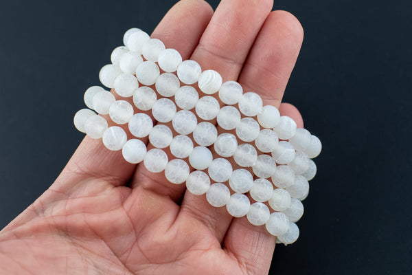 Spider Vein White Agate Matte Round Size 6mm and 8mm- Handmade In USA- approx. 7" Bracelet Crystal Bracelet