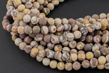 Natural Matte Petrified Wooden Opal Beads 4mm 6mm 8mm 10mm Round Beads Earthy Beige Brown Yellow Gray Stone 15.5" Strand Gemstone Beads