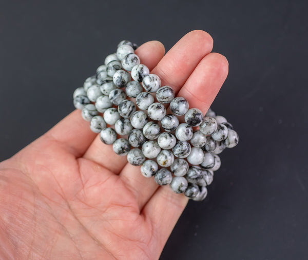 Mystic Silverite Bracelet Round Size 6mm and 8mm Handmade In USA Natural Gemstone Crystal Bracelets Handmade Jewelry - approx. 7"