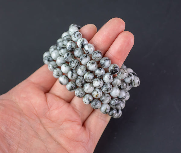 Mystic Silverite Bracelet Round Size 6mm and 8mm Handmade In USA Natural Gemstone Crystal Bracelets Handmade Jewelry - approx. 7"