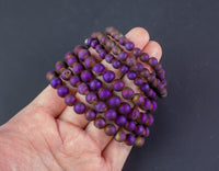 Metallic Purple Druze Agate Bracelet Round Size 6mm and 8mm Handmade In USA Natural Gemstone Crystal Bracelets Handmade Jewelry - approx. 7"