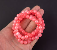 Raspberry Jade Bracelet Round Size 6mm and 8mm Handmade In USA Natural Gemstone Crystal Bracelets Handmade Jewelry - approx. 7"